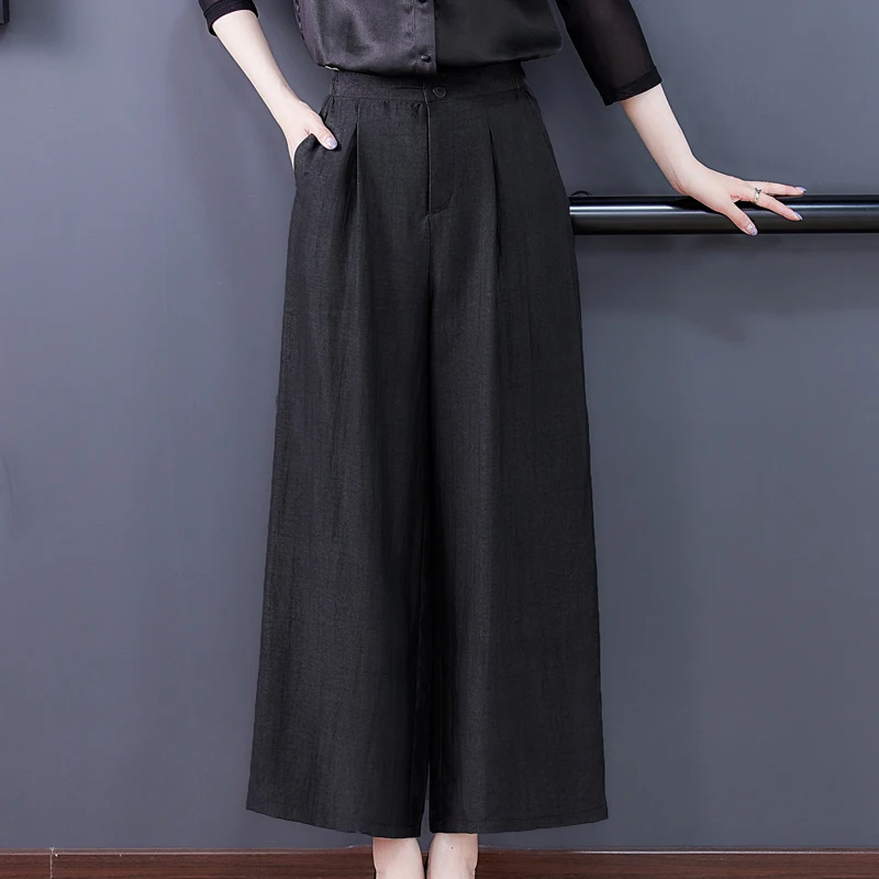 

Summer 2021 vintage Casual Black Pants Women Plus Size 5XL High Waist Loose Wide Leg Pants Straight Trousers Female