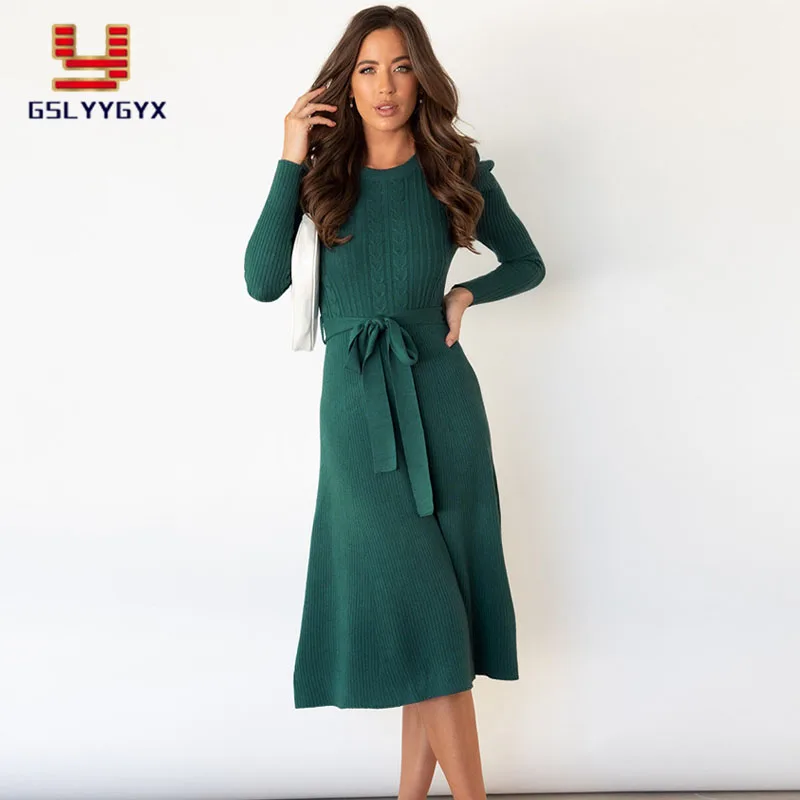 

GSLYYGYX осенне-зимнее бирюзовое платье свитер вязаное зеленое женское пикантное вечернее Клубное платье с высокой талией и круглым вырезом По...