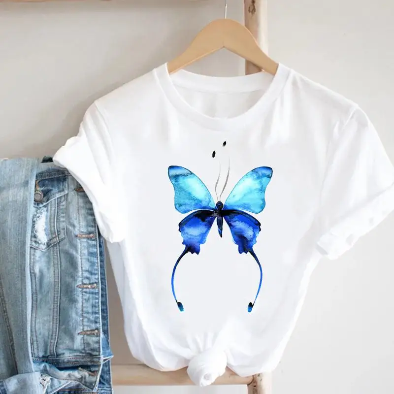 

Women Print Clothes Trend Butterfly Ladies Sweet T Tee Fashion Tshirt 90s Female Short Sleeve Casual Top Graphic T-shirt