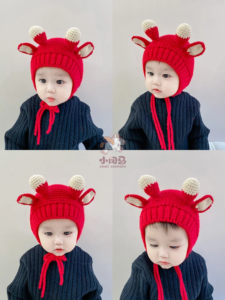 

Детская шапка осень-зима Милая очень милая детская шапка шерстяная защита ушей зимняя Корейская красная Новогодняя шапка для мальчиков