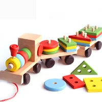 children early education toy wooden three small trains set toy for baby shape matching intelligence building blocks gift