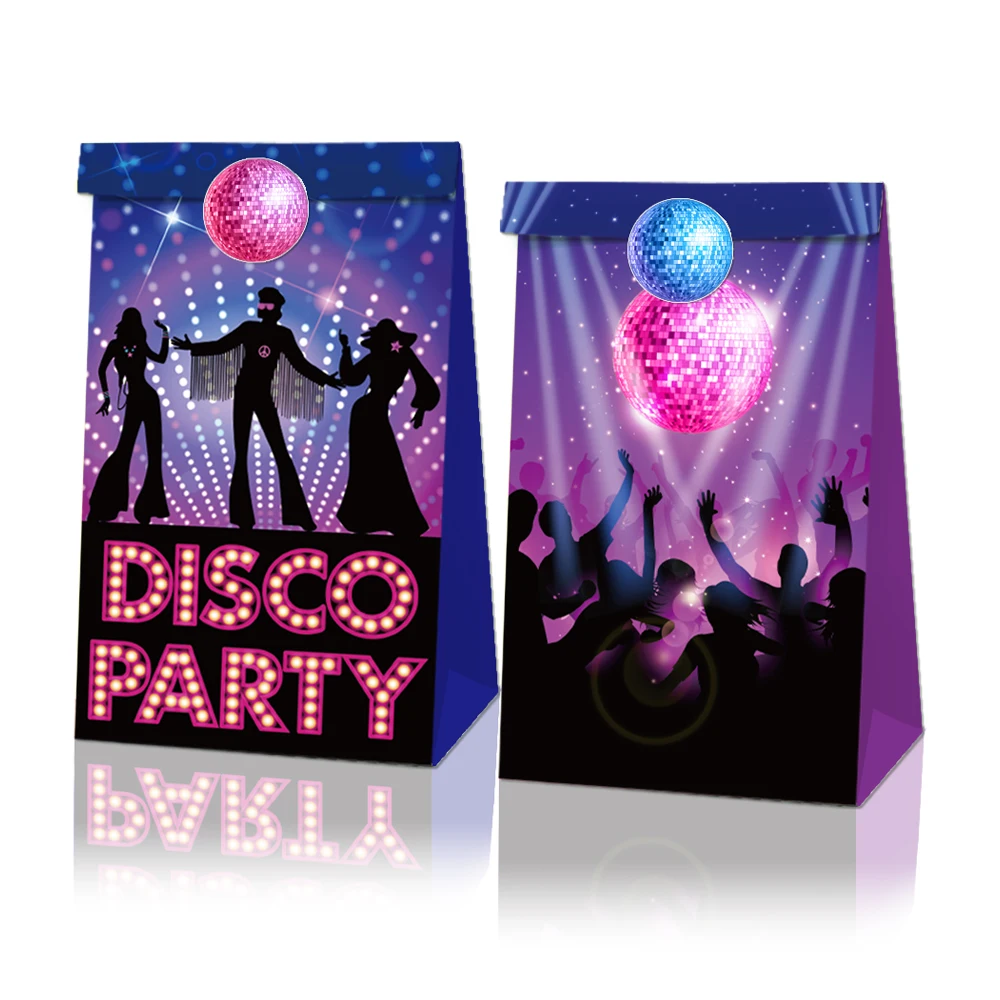 

12pcs/lot Disco Music Rock And Roll Party Paper Bags Retro Video Disco Note Guitar Band Birthday Party Decorations Radio Toy