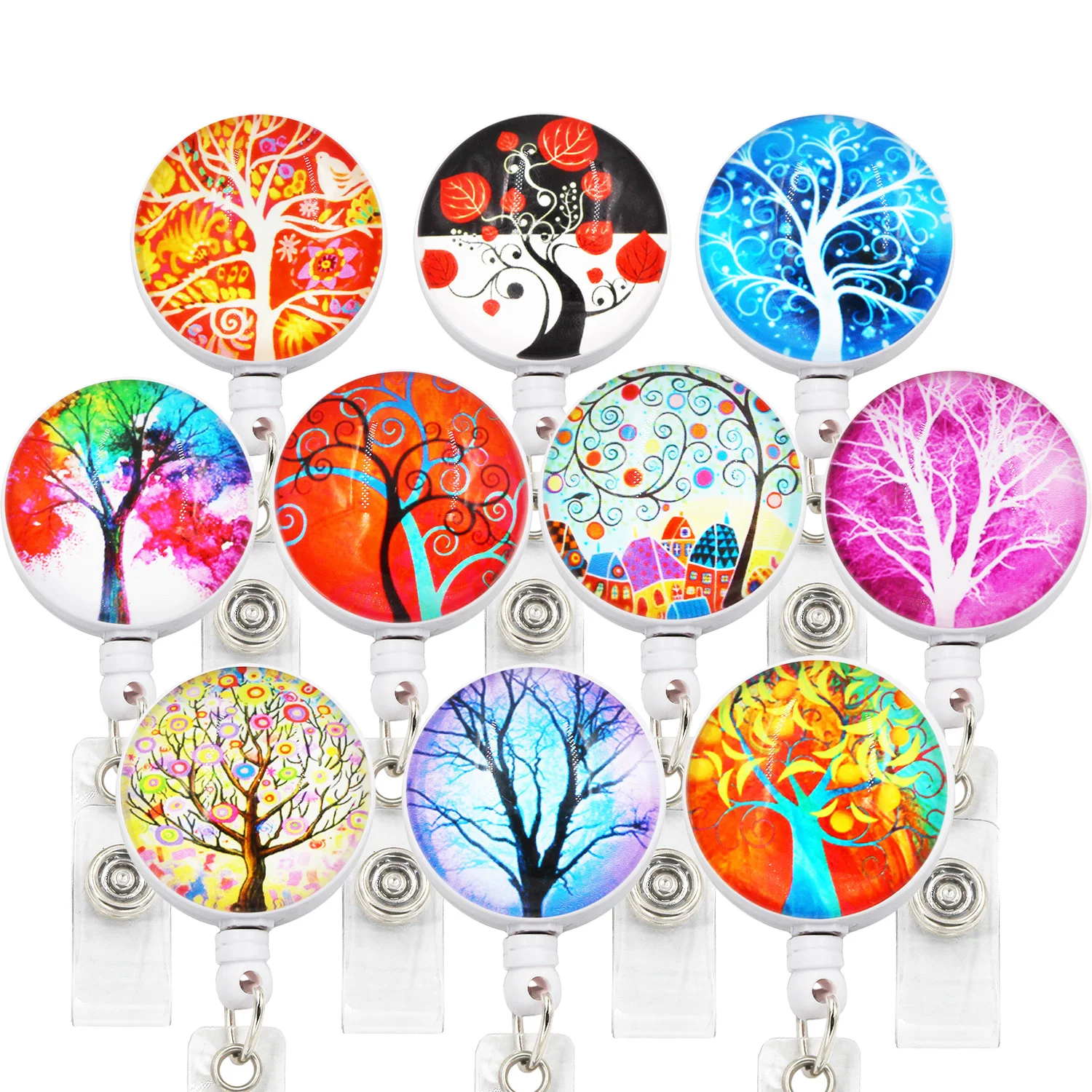 

10PC Lot Tree ID Retractable Badge Holder with Alligator Clip Retractable Cord ID Badge Reel 24 Inch