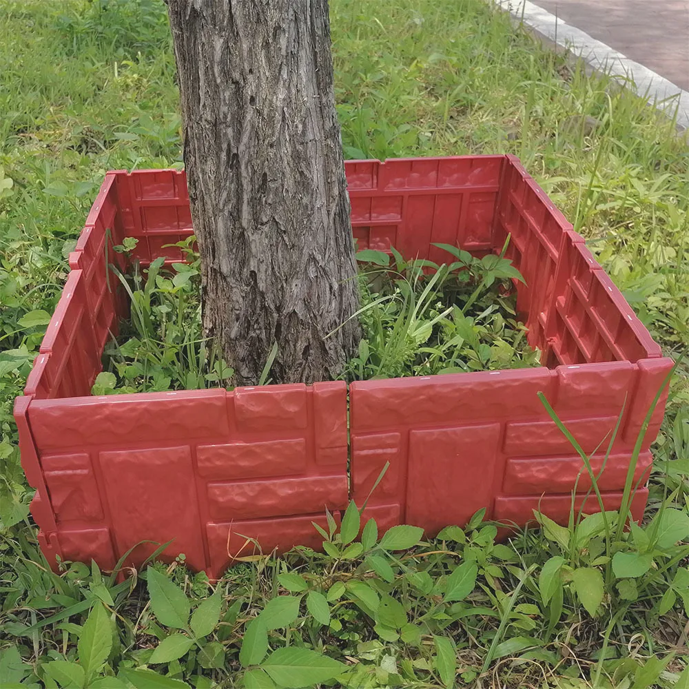 Valla de pl&aacute;stico de PVC para jard&iacute;n o c&eacute;sped, embalaje de piedras de imitaci&oacute;n, 6 piezas, gris y rojo-2
