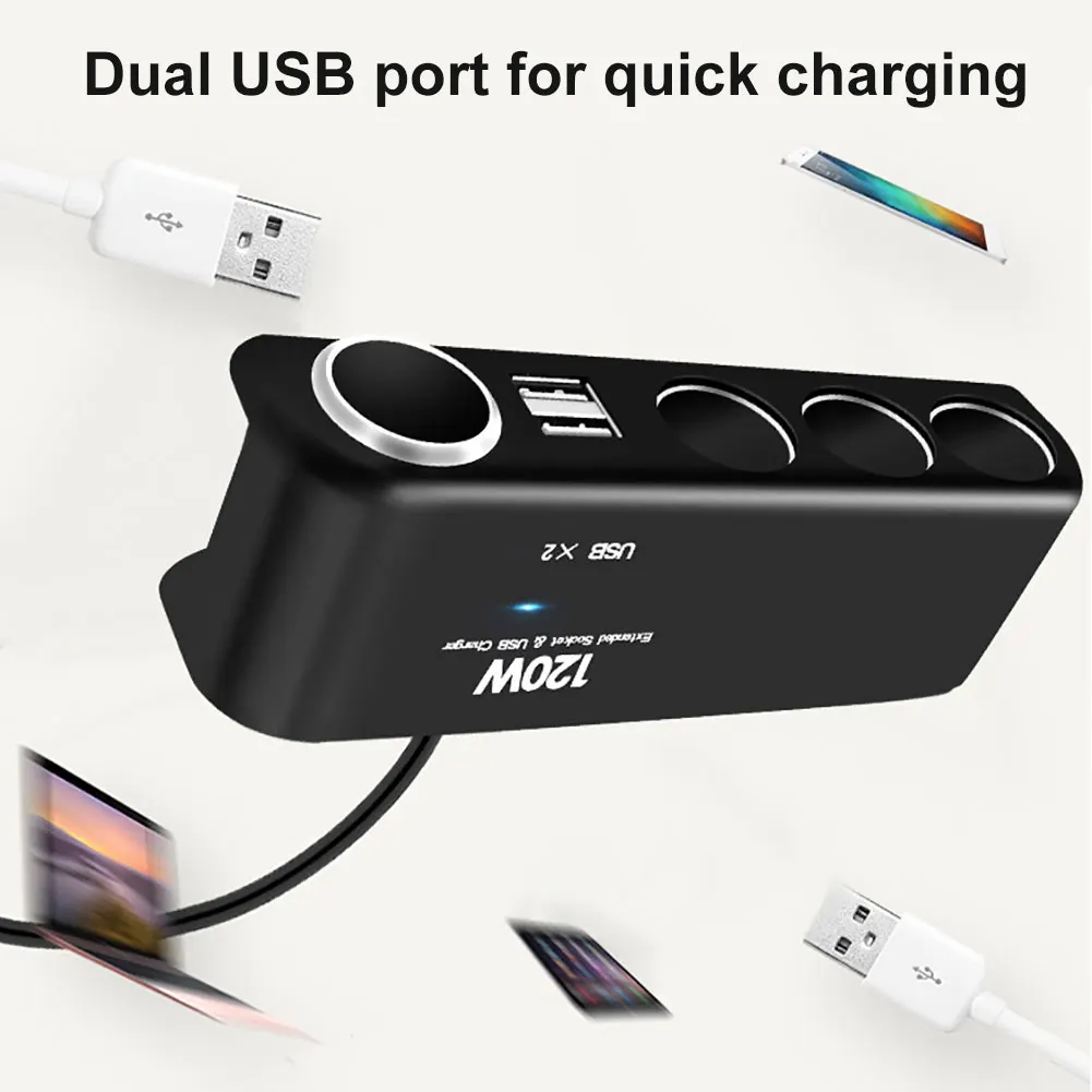 

2020 Newest DC 12 24V 120W 4 Way Socket Car Lighter Splitter 3.1A Dual USB Charger Power Adapter Car Electronics Accessories