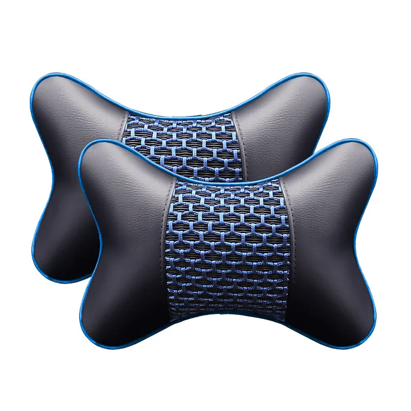 Black and Blue(2pcs) IKSNAIL подушка для автомобиля из искусственной кожи, защита шеи, подголовник автомобиля, удобные автомобильные принадлежности, безопасные дышащие подушки для шеи - Цвет: Black and Blue(2pcs)