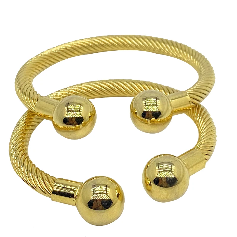 

2pcs 3MM Indian Bangles for Women Dubai 24k Gold Bracelets&Bangles Copper Ball Cuff Wedding Bridal Jewelry