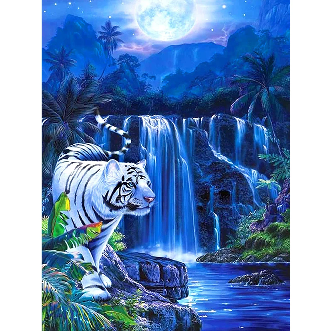

tiger under the waterfall DIY Diamond Painting Kit Diamond Floral cross Stitch Rhinestone Mosaic Painting Hall Hanging Murals
