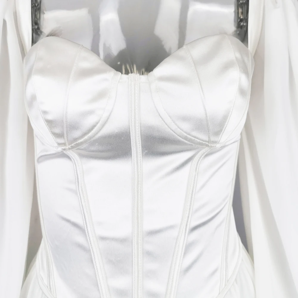 

Women Bodycon Dress Female Lantern Sleeve Y2K Corset Chiffon Dresses White Autumn Beach Vacation Outfit Sexy Party Mini Dress