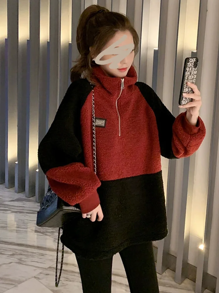

Loose Design Velvet Padded Thickened Sweater Women's Autumn and Winter Lazy Gentle Lamb Fur Collar CoatNuyoah