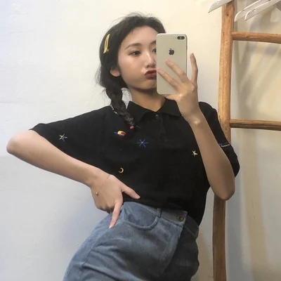 Женская рубашка-поло с коротким рукавом Повседневная Свободная Базовая рубашка