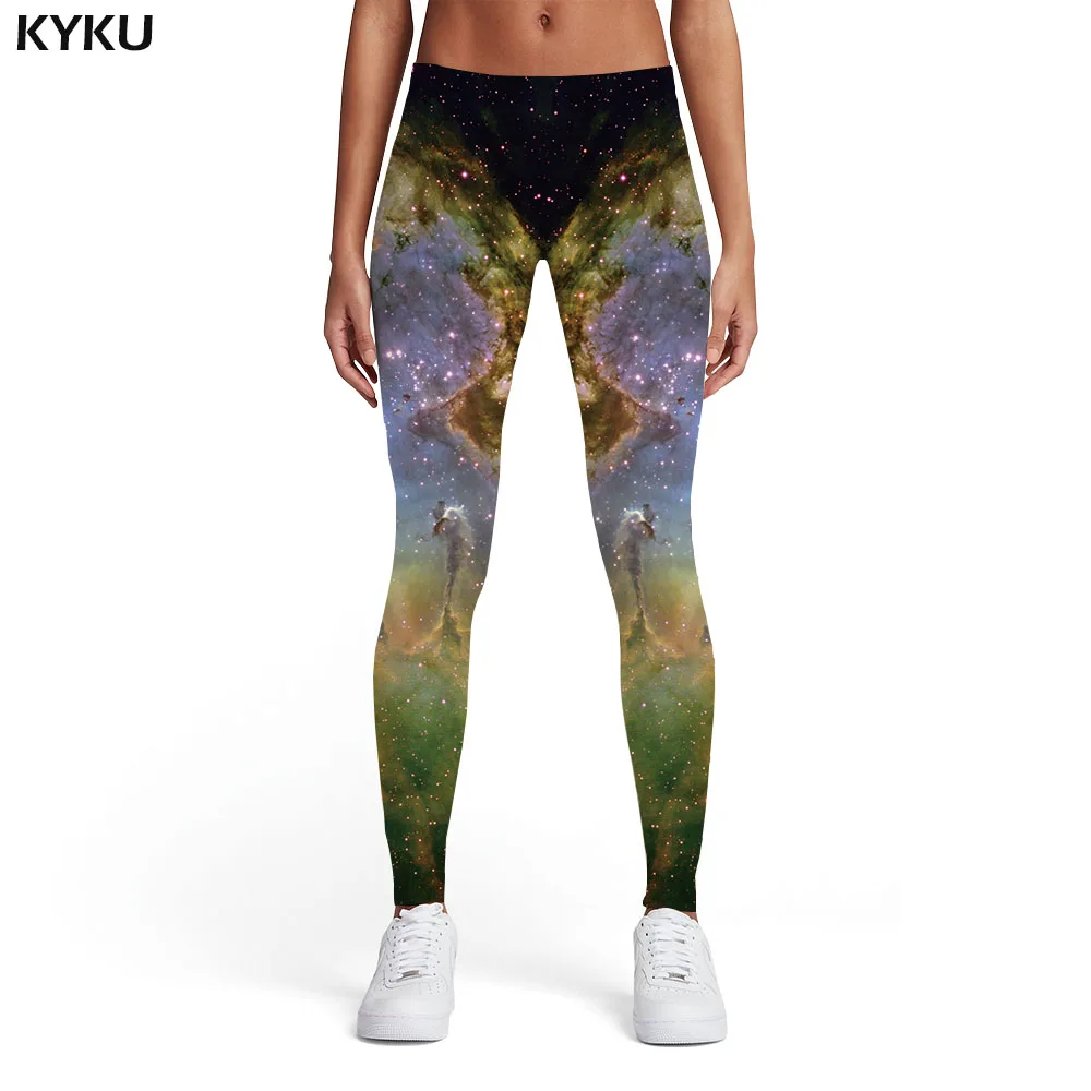 KYKU galaxy Леггинсы женские Aurora 3d ПРИНТ зеленые женские туманности эластичные Harajuku леггинсы женские s легинсы, штаны для фитнеса джеггинсы