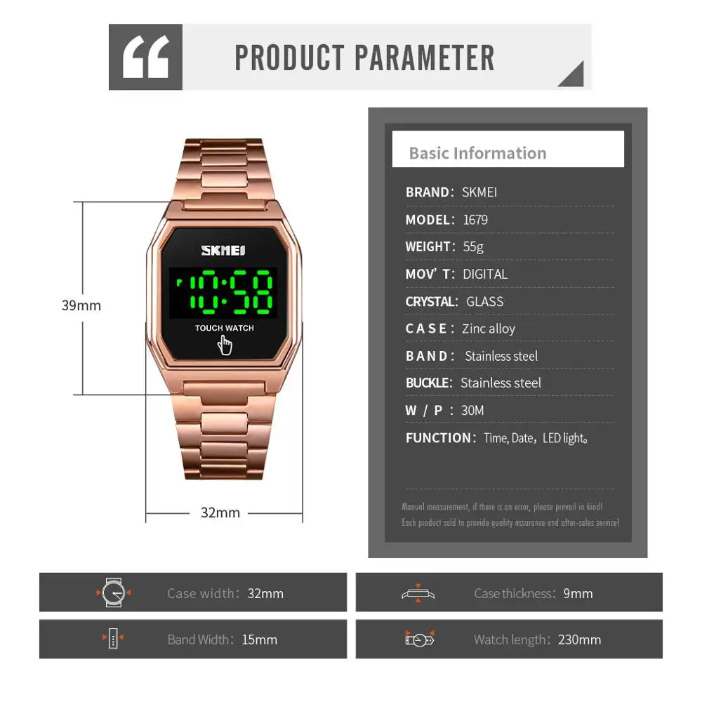 

SKMEI Date Time Watches For Men Women LED Touch Watch Men Digital Wristwatches Fashion Slim Mens Lady Watches reloj hombre 1679