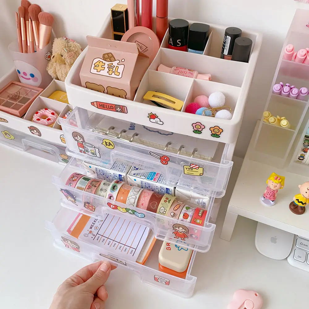 

Kawaii Large Capacity Organizer Transparent Drawer Type Desktop Desk Storage Box Pen Holder School Office Stationery