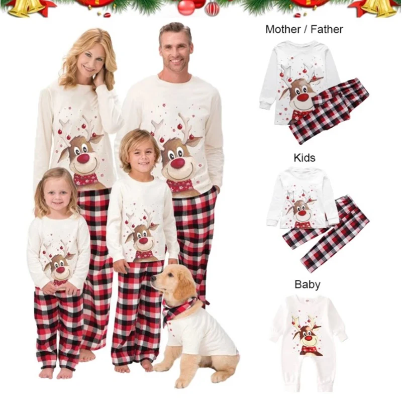 

2021 Christmas Family Matching Pajamas Set Deer Adult Kid Family Matching Clothes Top+Pants Xmas Sleepwear Pj's Set Baby Romper