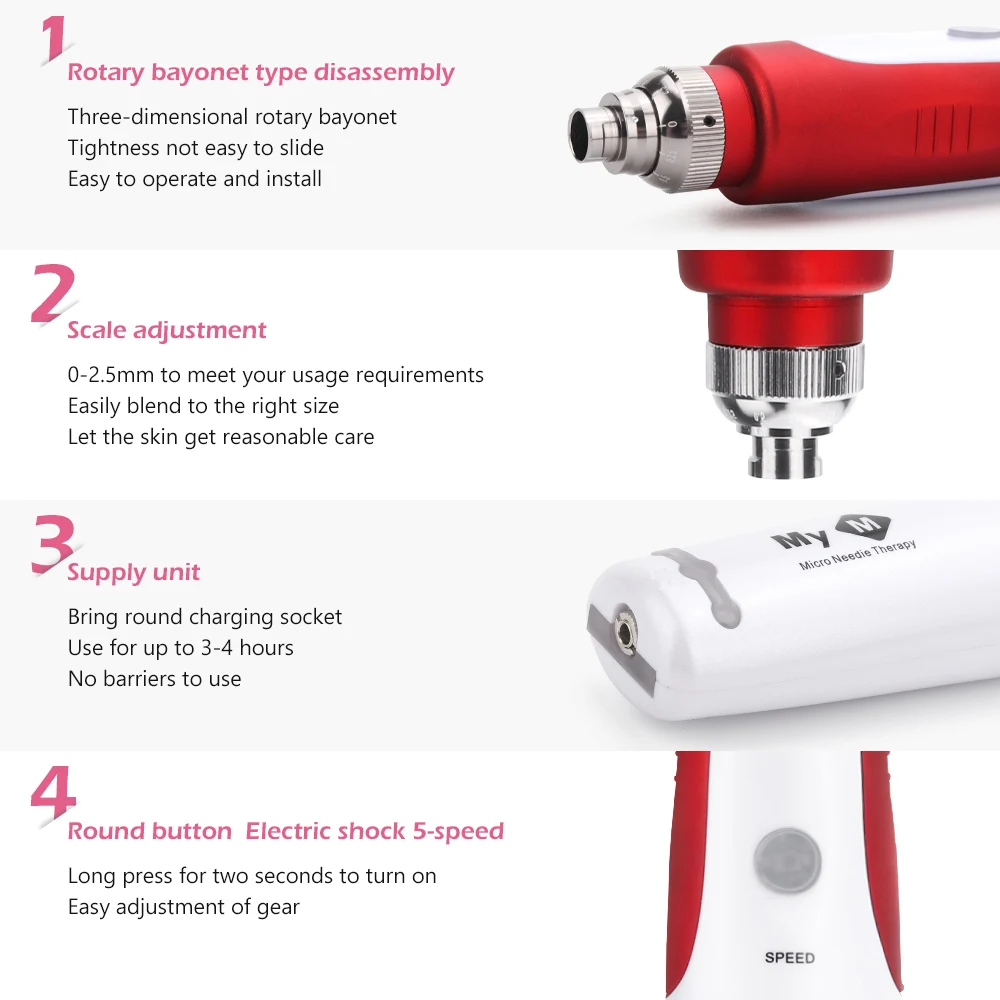 Красота Derma Авто ручка профессиональная электрическая микроиглы байонет Дерма
