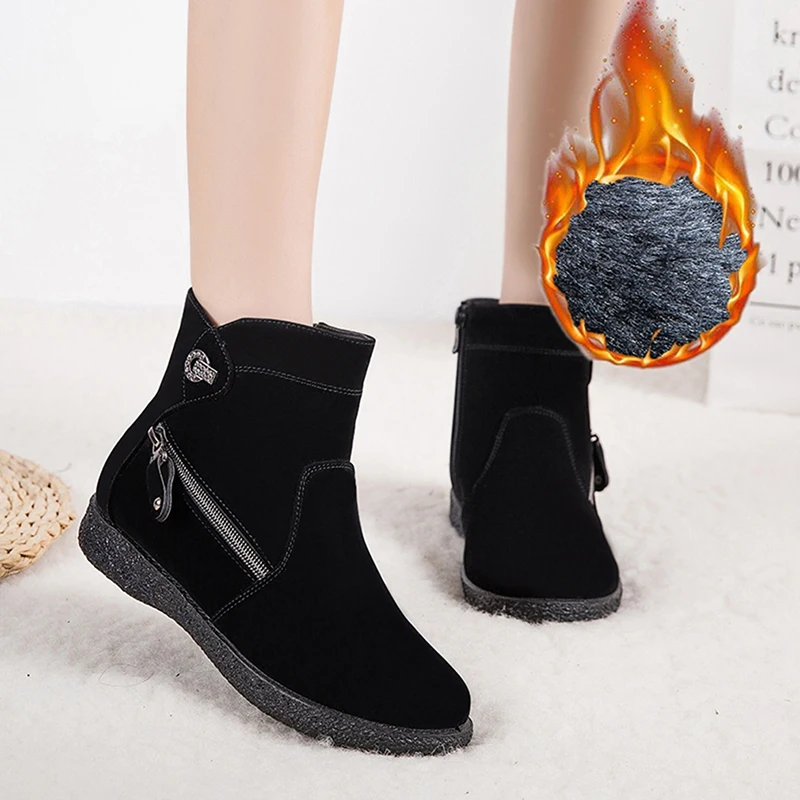 

Women's Warm Snow Boots Oversized Black Winter Ankle Boots Round Toe Low-cut Flat Bottom Lace-up Warm Plus Size Women's Boots