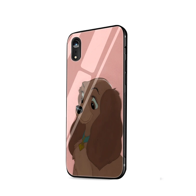 Mobile Phone Case Glass Tpu For Iphone 5 5s 6 6s 7 8 Plus X XR XS Max Shell Cover Cartoon Dog Lady And Tramp Protection | Мобильные