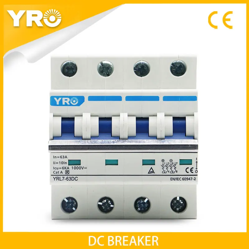 

4P DC 1000V Solar Mini Circuit Breaker 6A 10A 16A 20A 25A 32A 40A 50A 63A DC MCB for PV System YRL7-63DC