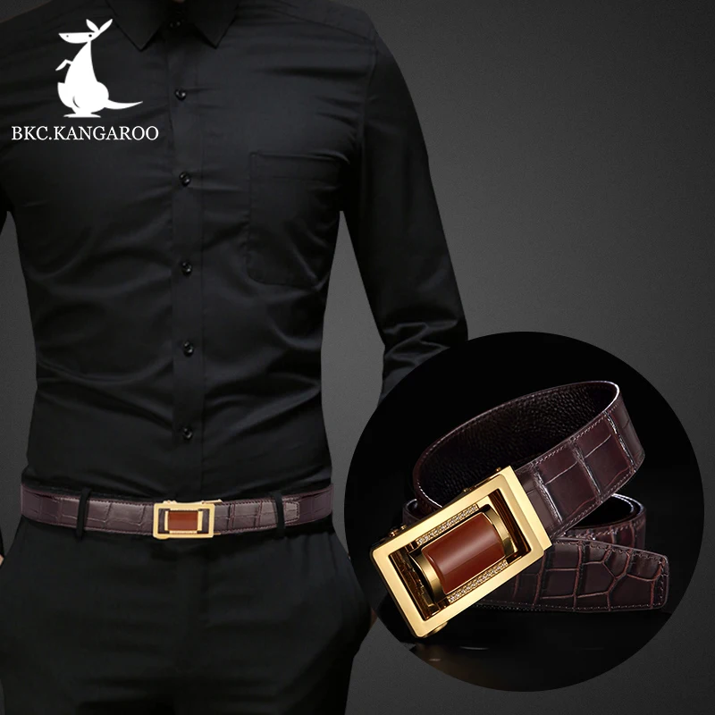 Ремень мужской из натуральной кожи с автоматической пряжкой коричневый |