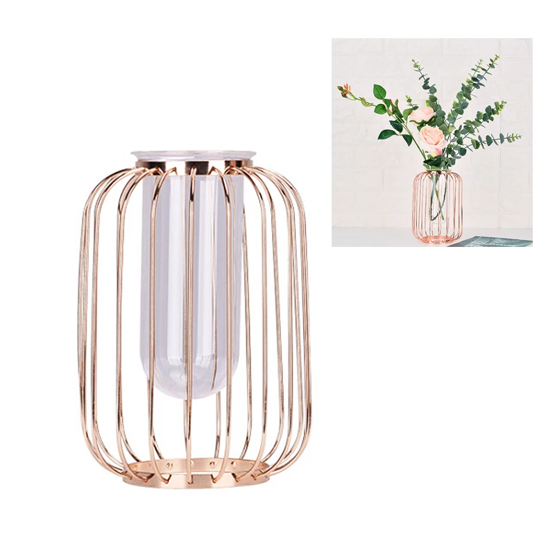 Розовое золото металлическая стеклянная ваза decorativenordinic Стиль Геометрическая железная стеклянная гидропонная ваза растительная подставка Декор для гостиной - Цвет: Champagne gold