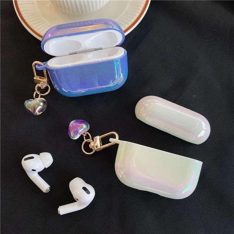 

3D Love Pearl Shell Keychain Water Drop Rainbow Hard Headphone Earphone case for apple airpods 1 2 3 pro Wireless Headset cover