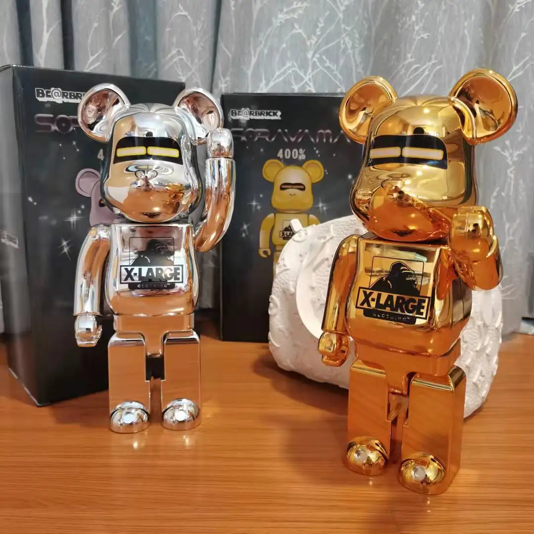 

28cm Bearbrick400% Electroplating Gold Violent Bear Building Block Bear Doll Home Decoration Figuines Desktop Ornament Figure