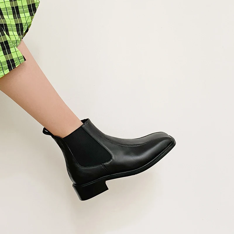 

Cow leather Women Slip On Ankle Boots Winter low Heels Party Office Shoes Woman Warm Short Boots Big Size Chelsea Boots