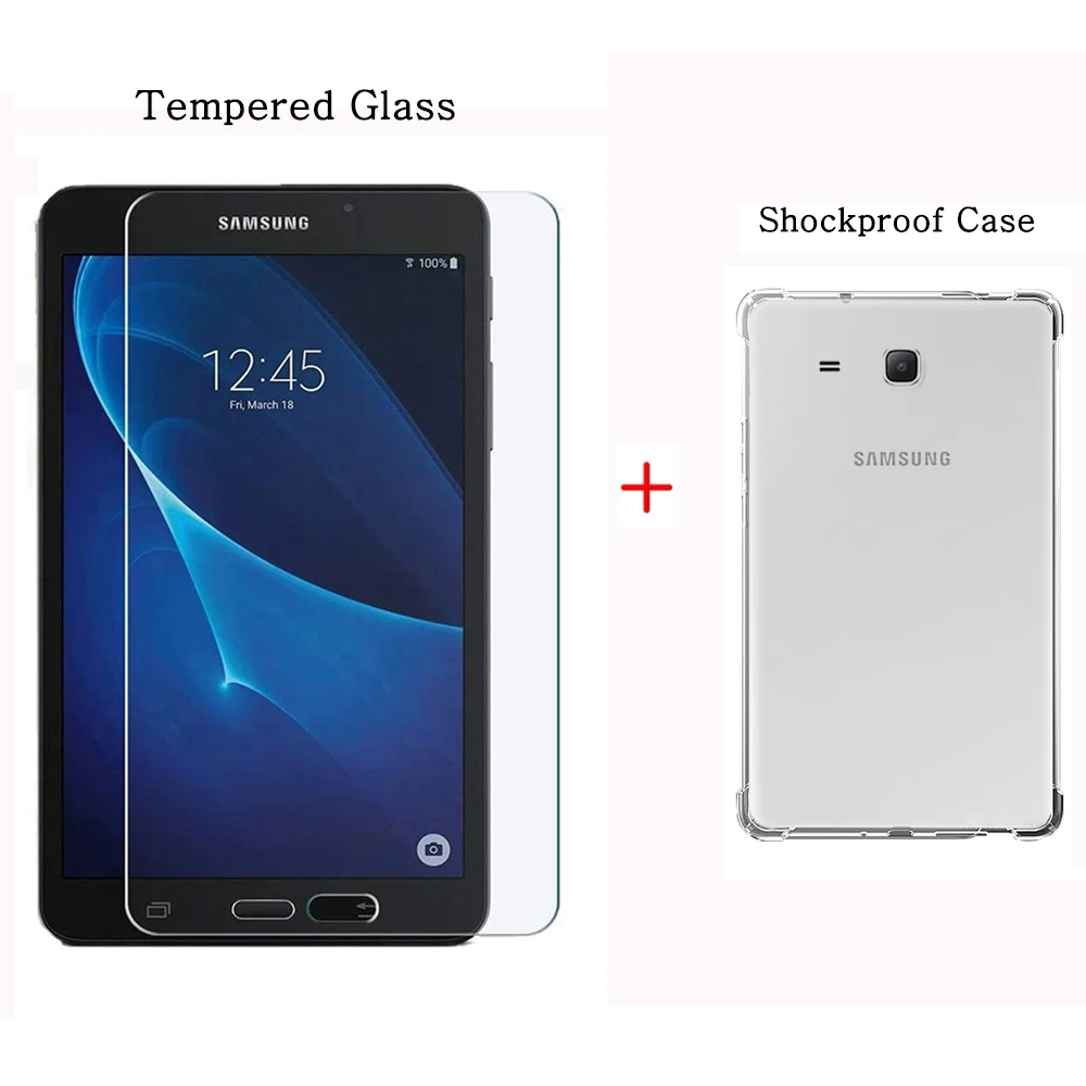 

Tempered Glass For Samsung Galaxy Tab A 7.0 2016 SM-T280 SM-T285 Full Coverage Tablet Screen Protector Film + Shockproof Case