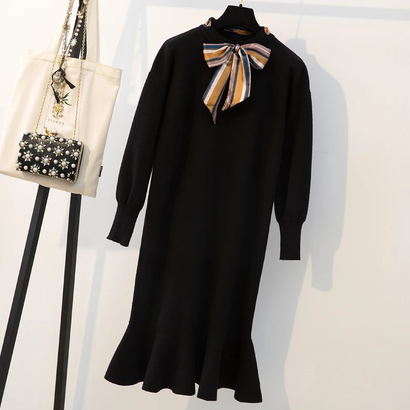 Женское Повседневное трикотажное платье свитер большие размеры Осень зима