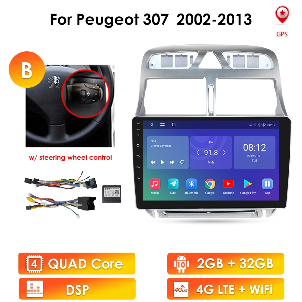 

Android 10 4G 64G Car Radio GPS Player for Peugeot 307 307CC 307SW 2002-2013 Stereo 4G LTE Video AutoRadio Navigation Multimedia