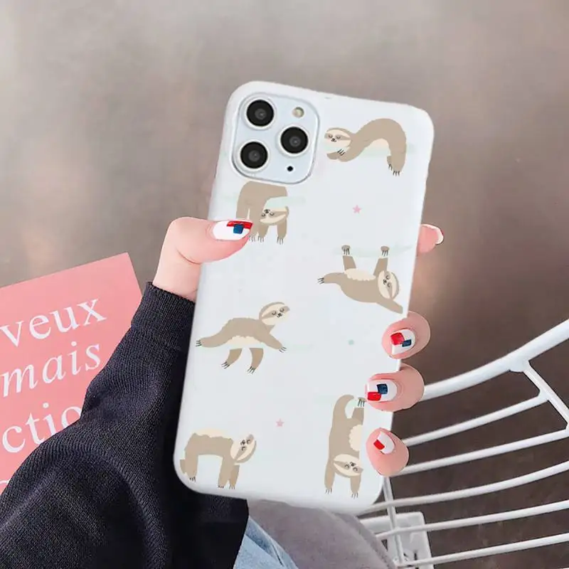 

Cute animal yoga sloth shell Phone Case Candy Color for iPhone 6 7 8 11 12 s mini pro X XS XR MAX Plus