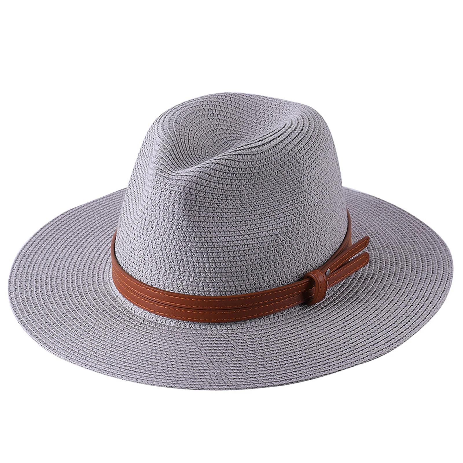 

Summer unisex straw hat casual leopard print jazz hat sunblock wide brim beach hat