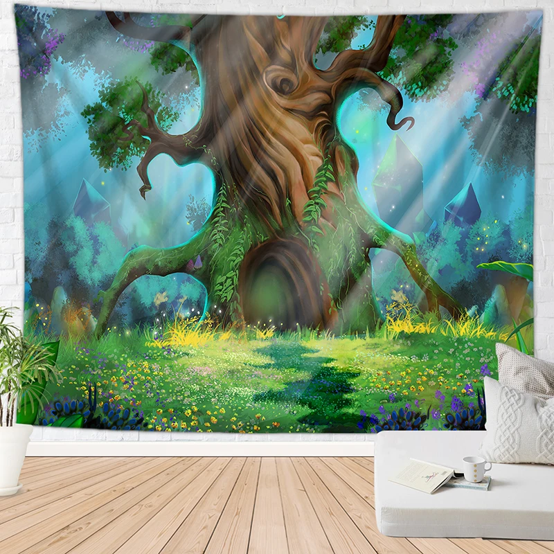 field flower blanket boho carpet gobelin tapestry wall hanging home decor rug art | Дом и сад