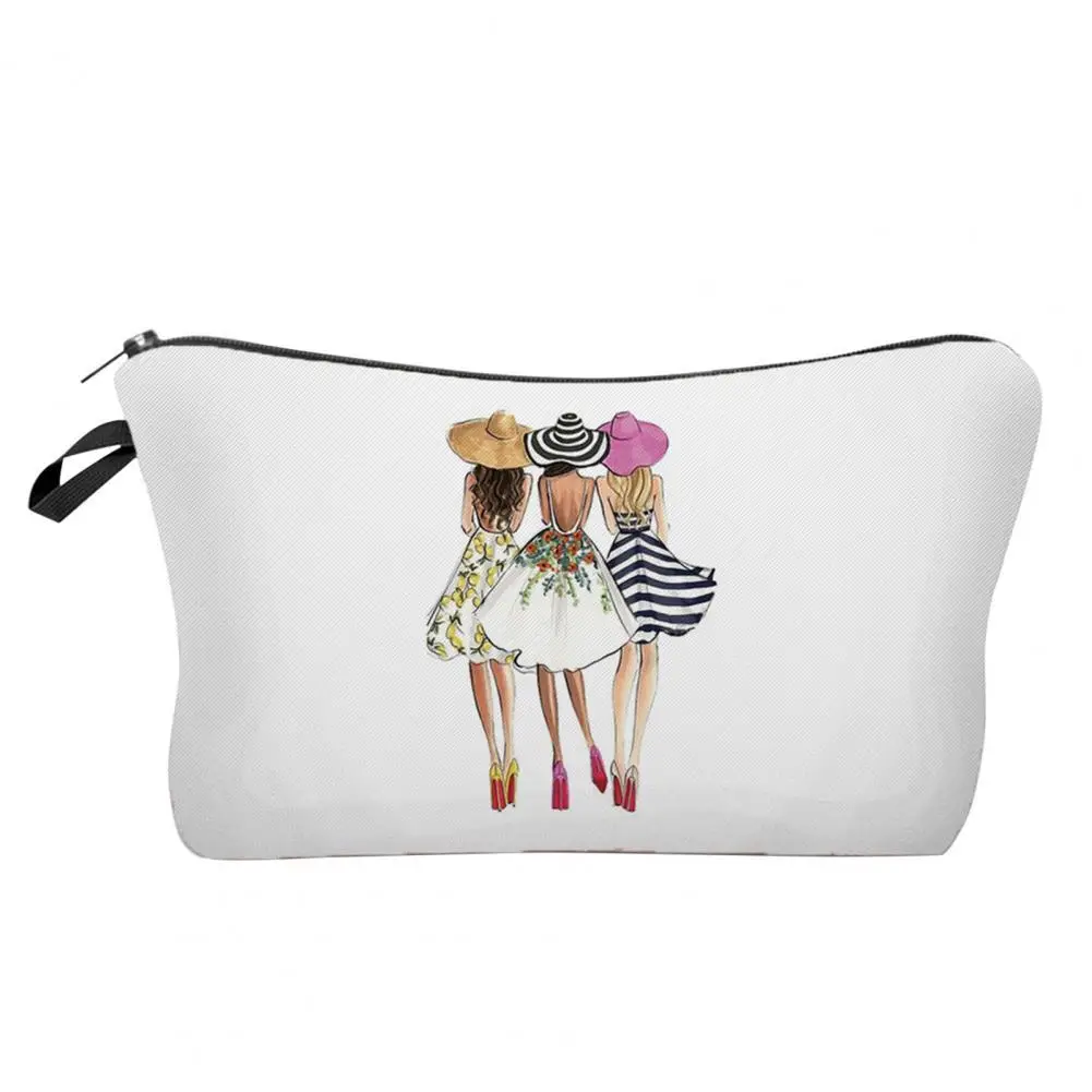 

Roomy Zipper Cosmetic Bag Dustproof Cute Girl Print Hanging Hole Pencil Bag for Vacation