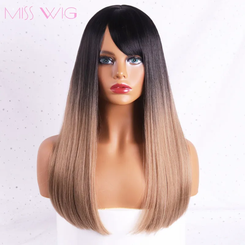 MISS WIG 18 дюймов длинный синтетический парик с челкой темный корень цвет Омбре