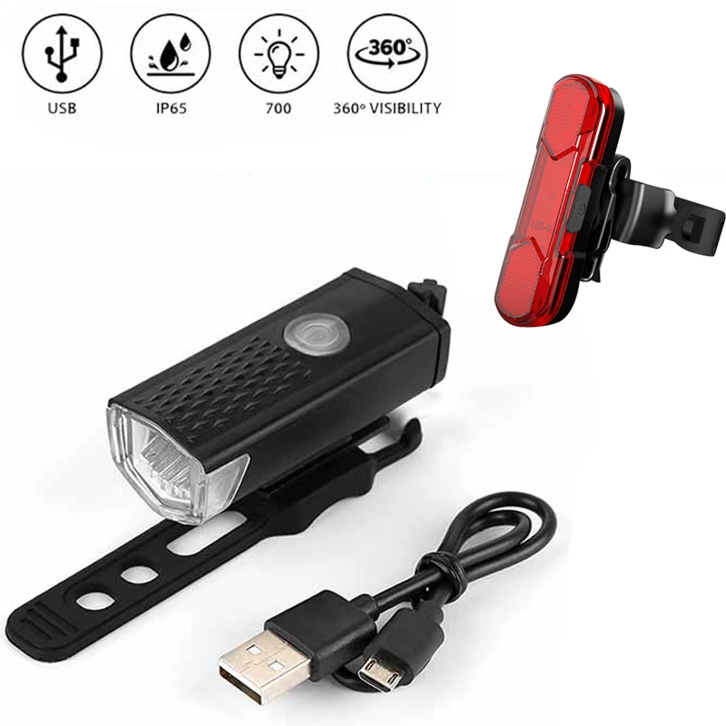 300 лм велосипедный светильник USB Перезаряжаемые головной вспышки задний фонарь