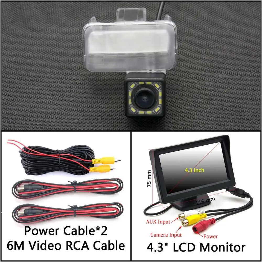 Cam Add 4.3 inch LCD 12 Светодиодный свет камера заднего вида для Toyota Fortuner Auris Ascent Sport YARiS Highlander CAMRY Kluger парковочная камера заднего вида - Название цвета: Cam Add 4.3 inch LCD
