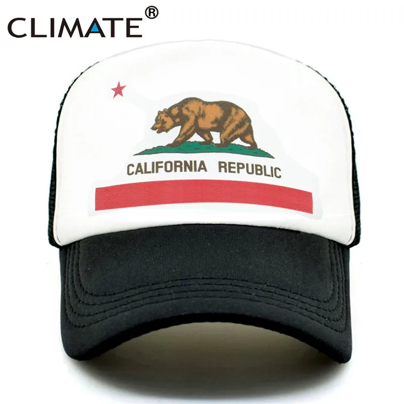 CLIMATE California, Кепка для водителя грузовика, мужская, медведь, флаг California, флаг, кепка s, женская, забавная, хип-хоп кепка, бейсбольная кепка, крутая, летняя, сетчатая Кепка - Цвет: Black Cap