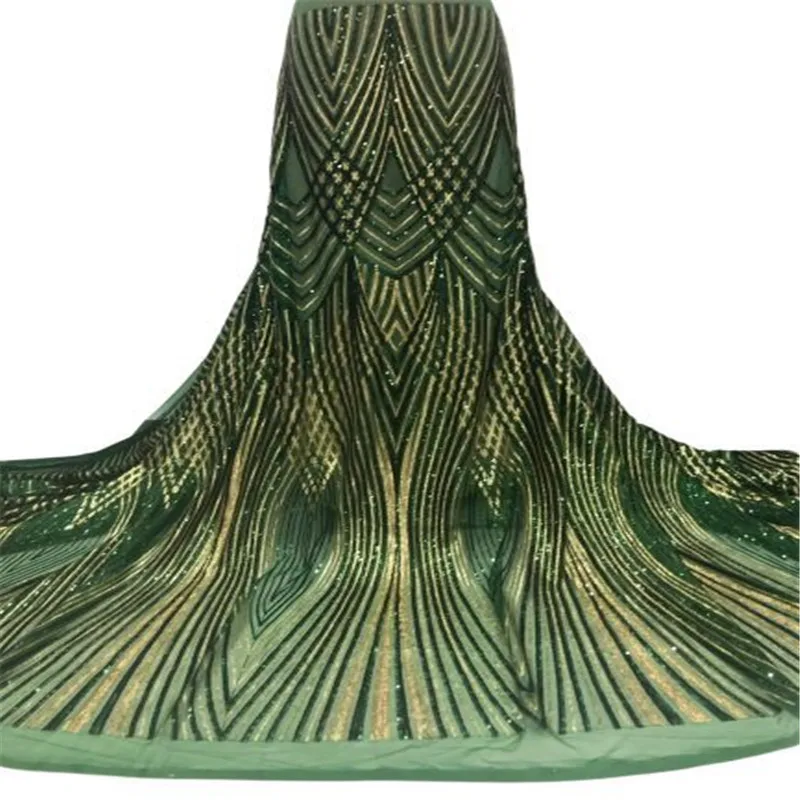 

Зеленая/Золотая Высококачественная африканская кружевная ткань с блестками, французская сетчатая вышивка, тюль, кружевная ткань для нигер...