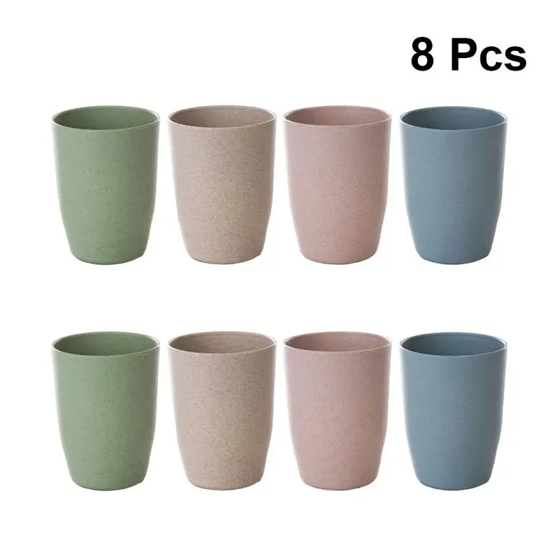 8Pcs Wheat Straw Toothbrush Cups Tooth Brush Mug Simple Wash Cup Water Drink for Adults Students Random Color | Дом и сад