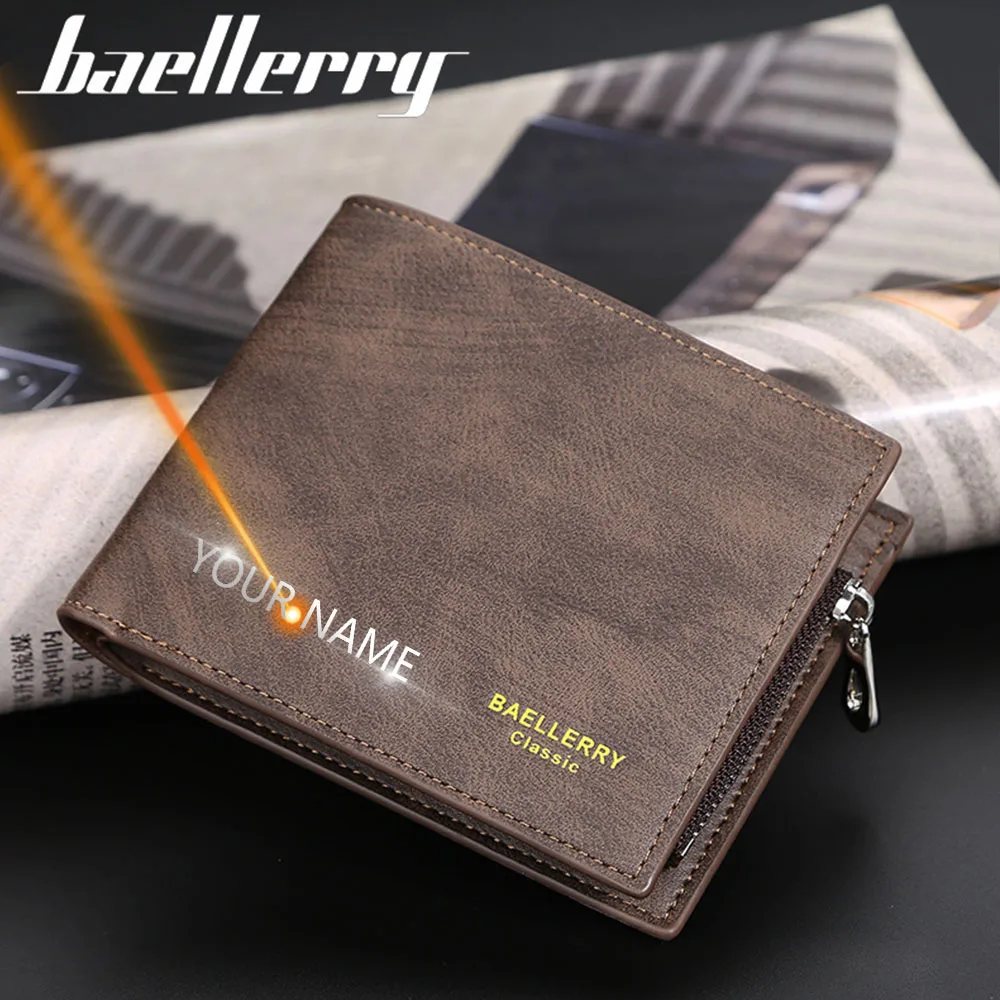 

2020 Free Name Engraving Men Wallets Customized Zipper Card Slot High Quality Male Purse New PU Leather Coin Holder Men Wallets