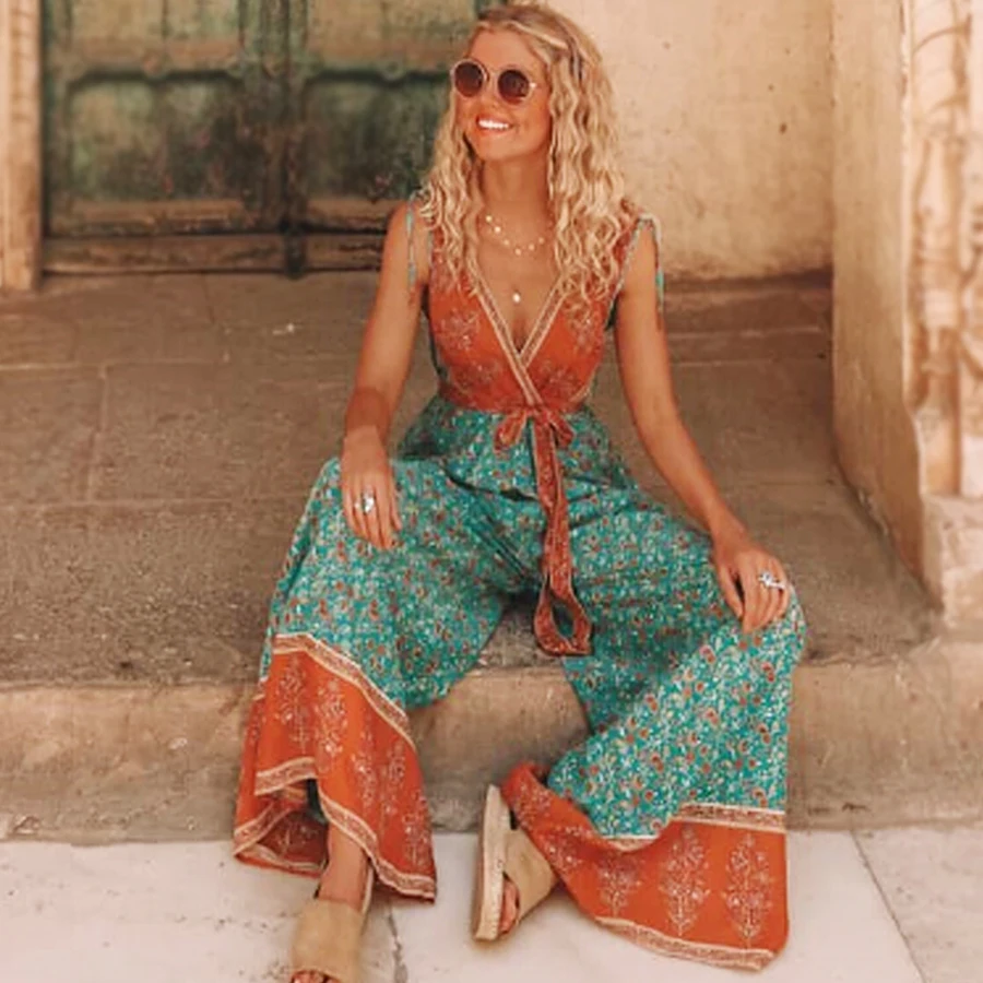 Женский комбинезон без рукавов TEELYNN свободный пляжный в стиле бохо с треугольным