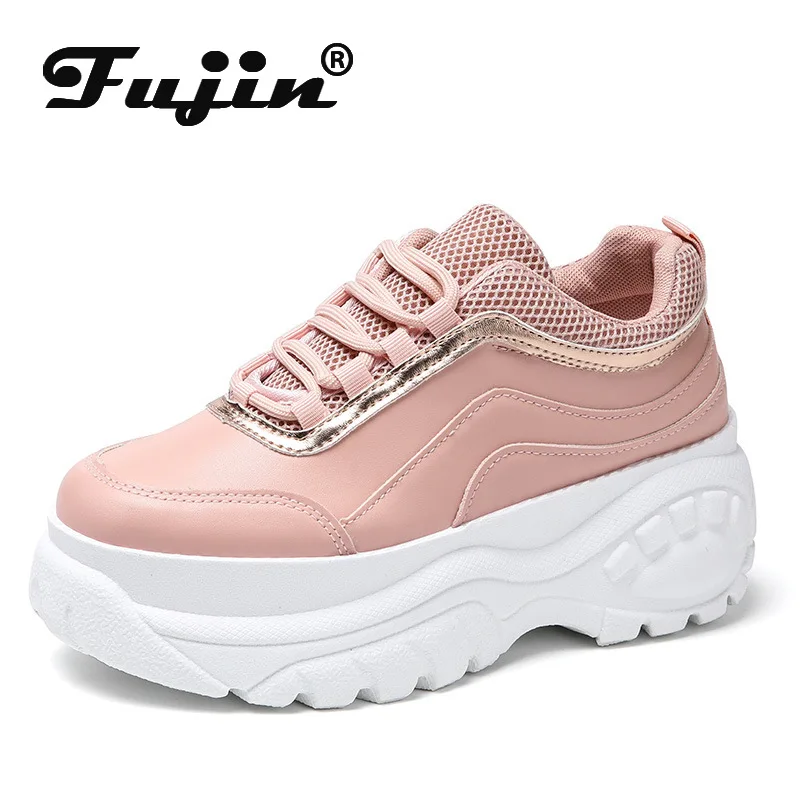 Женские кроссовки на толстой подошве Fujin однотонные дышащие с круглым носком