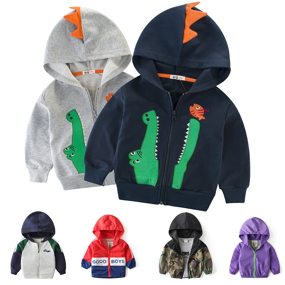 

2-10T Kids Hoodie Jacket Boy Girl Dinosaur Designe Coat Animal Crocodile Embroider Clothes Children Autumn Winter Coats Jackets