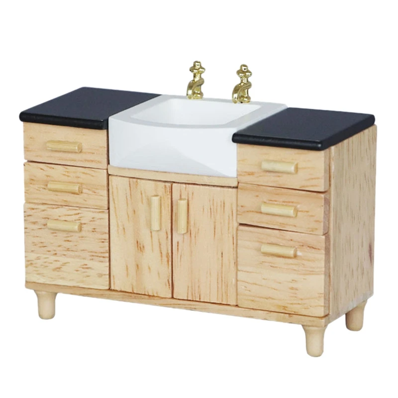 

1:12 Dollhouse Miniature Furniture Bathroom Kitchen Sink with Cabinet Basin Set Dolls House Miniature Kitchen Furniture