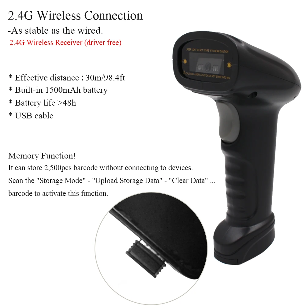Aibecy ручной 2 4G беспроводной USB проводной 1D ПЗС сканер штрих кодов считыватель для