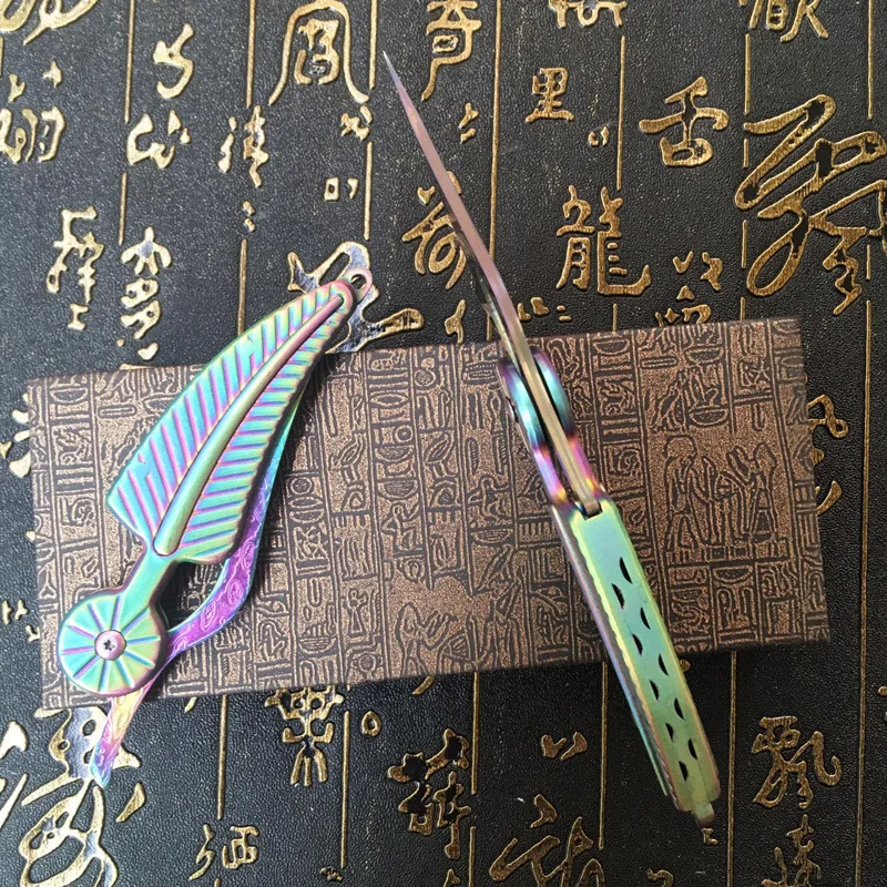 Складной нож из дамасской стали портативный креативный в форме листа острый цвет