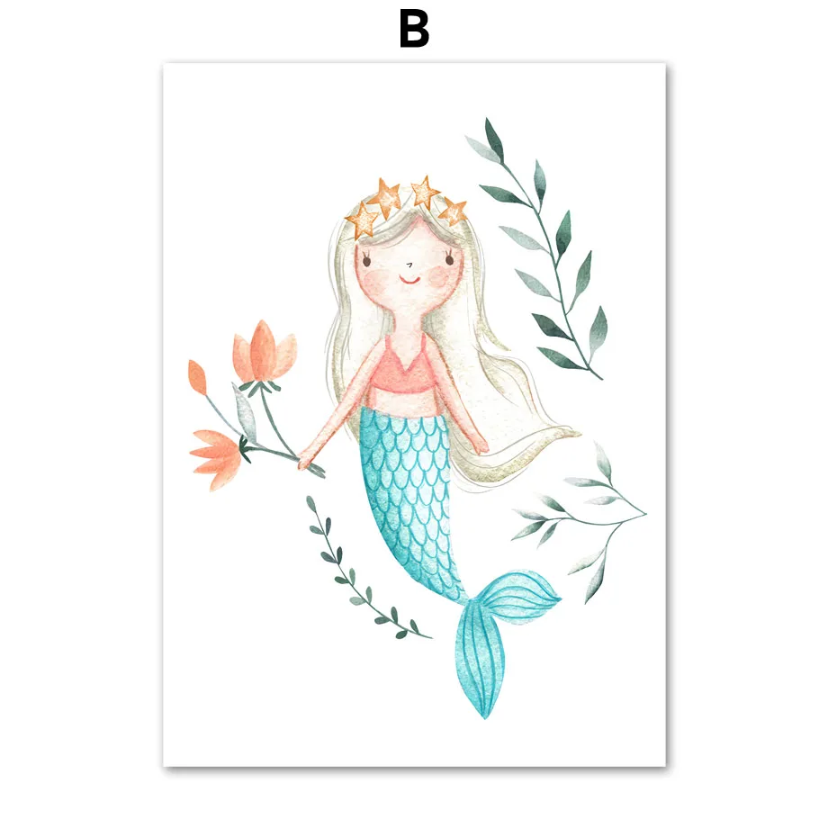 Милая Русалка девушка цветок жемчуг настенная Картина на холсте скандинавские