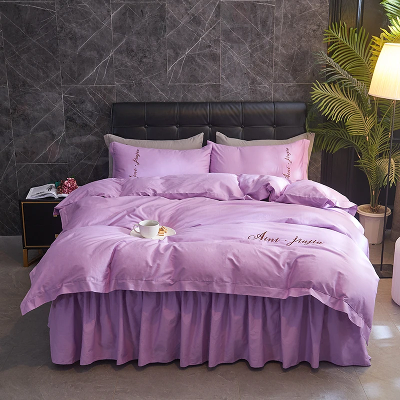 Комплект постельного белья из 4 предметов чистого хлопка с наматрасником